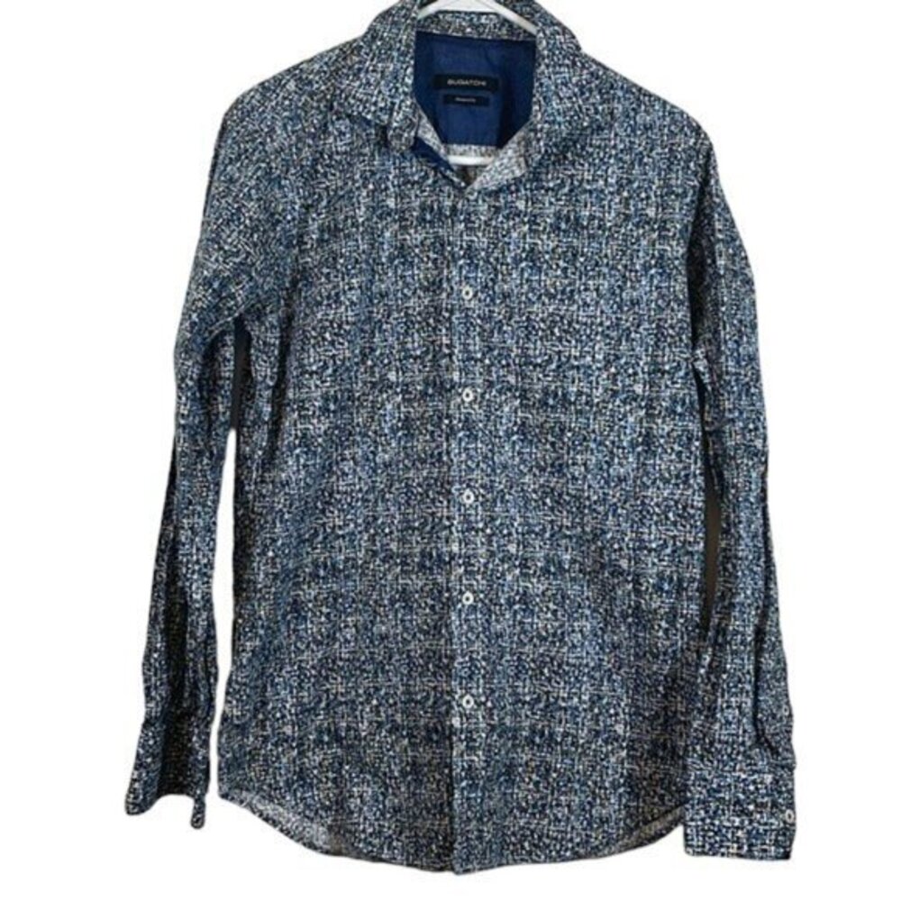 Men's Bugatchi Blue Casual Button Down Shirt Shaped Fit Size Small EUC #6264
